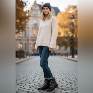 Black Leather Ankle Boots with Pearl Detailing